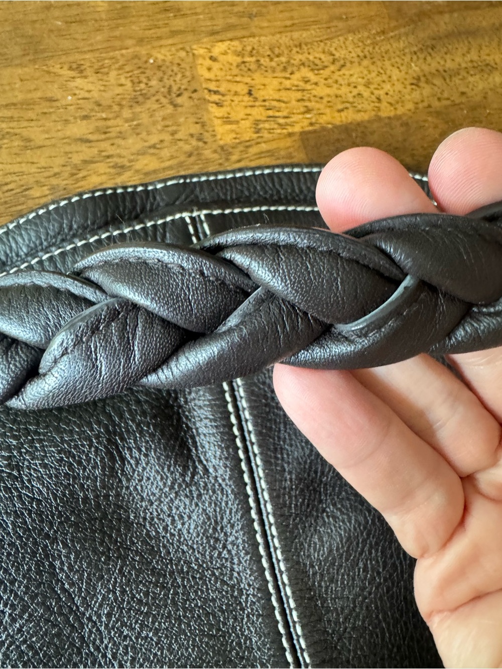 Lauren Ralph Lauren Pebbled Leather Braided Handle hobo bag euc chocolate brown - Picture 3 of 10